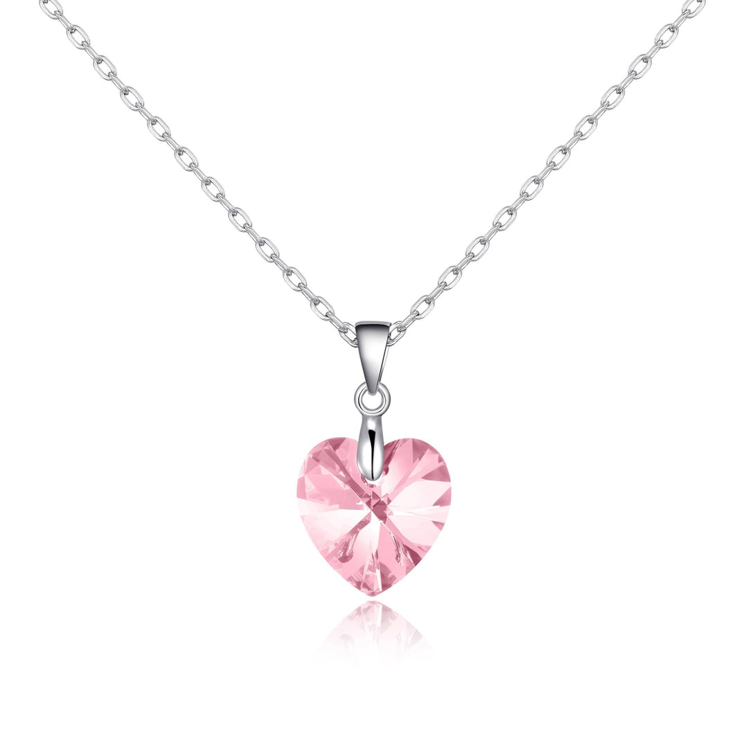 Sterling Silver Light Rose Heart Necklace Created with Zircondia® Crystals - Philip Jones Jewellery