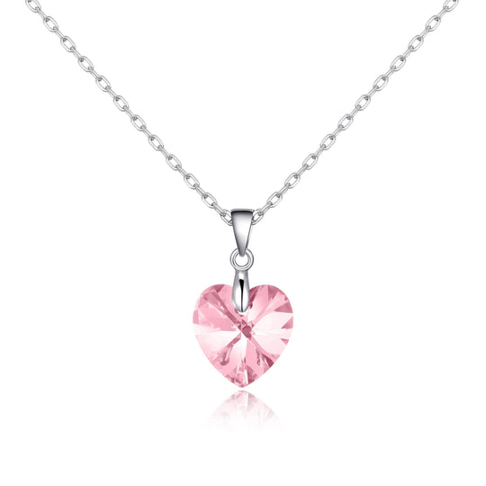 Sterling Silver Light Rose Heart Necklace Created with Zircondia® Crystals - Philip Jones Jewellery