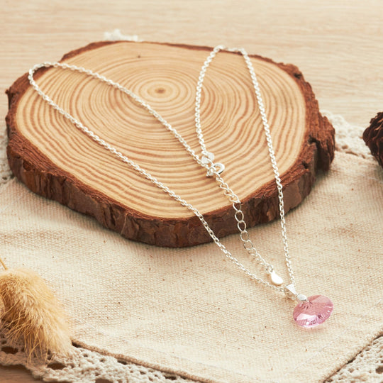 Sterling Silver Light Rose Heart Necklace Created with Zircondia® Crystals - Philip Jones Jewellery