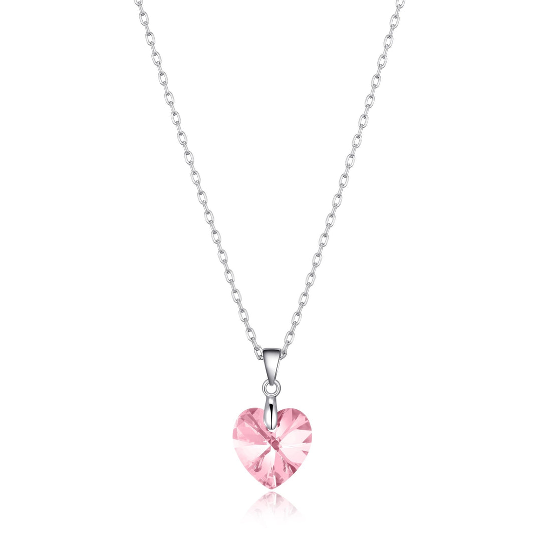 Sterling Silver Light Rose Heart Necklace Created with Zircondia® Crystals - Philip Jones Jewellery