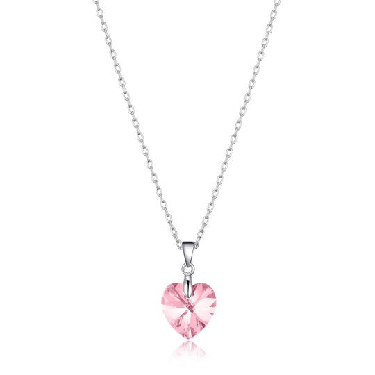 Sterling Silver Light Rose Heart Necklace Created with Zircondia® Crystals - Philip Jones Jewellery
