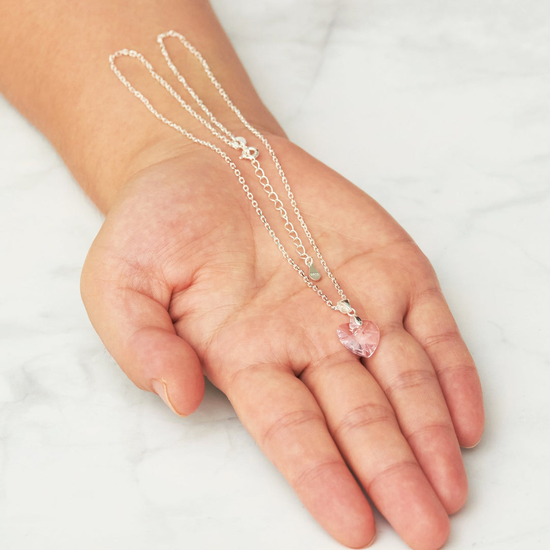 Sterling Silver Light Rose Heart Necklace Created with Zircondia® Crystals - Philip Jones Jewellery