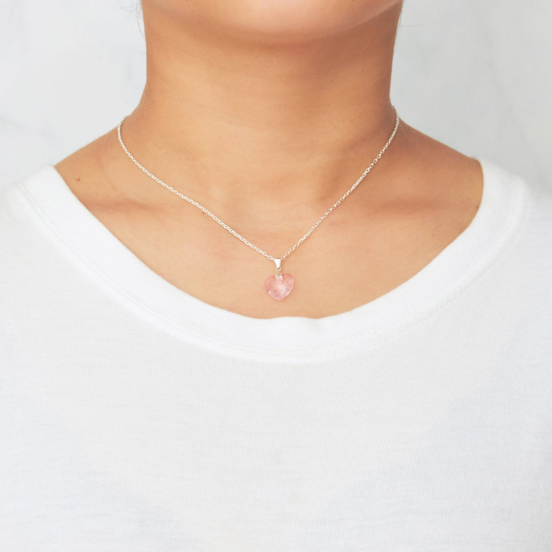 Sterling Silver Light Rose Heart Necklace Created with Zircondia® Crystals - Philip Jones Jewellery