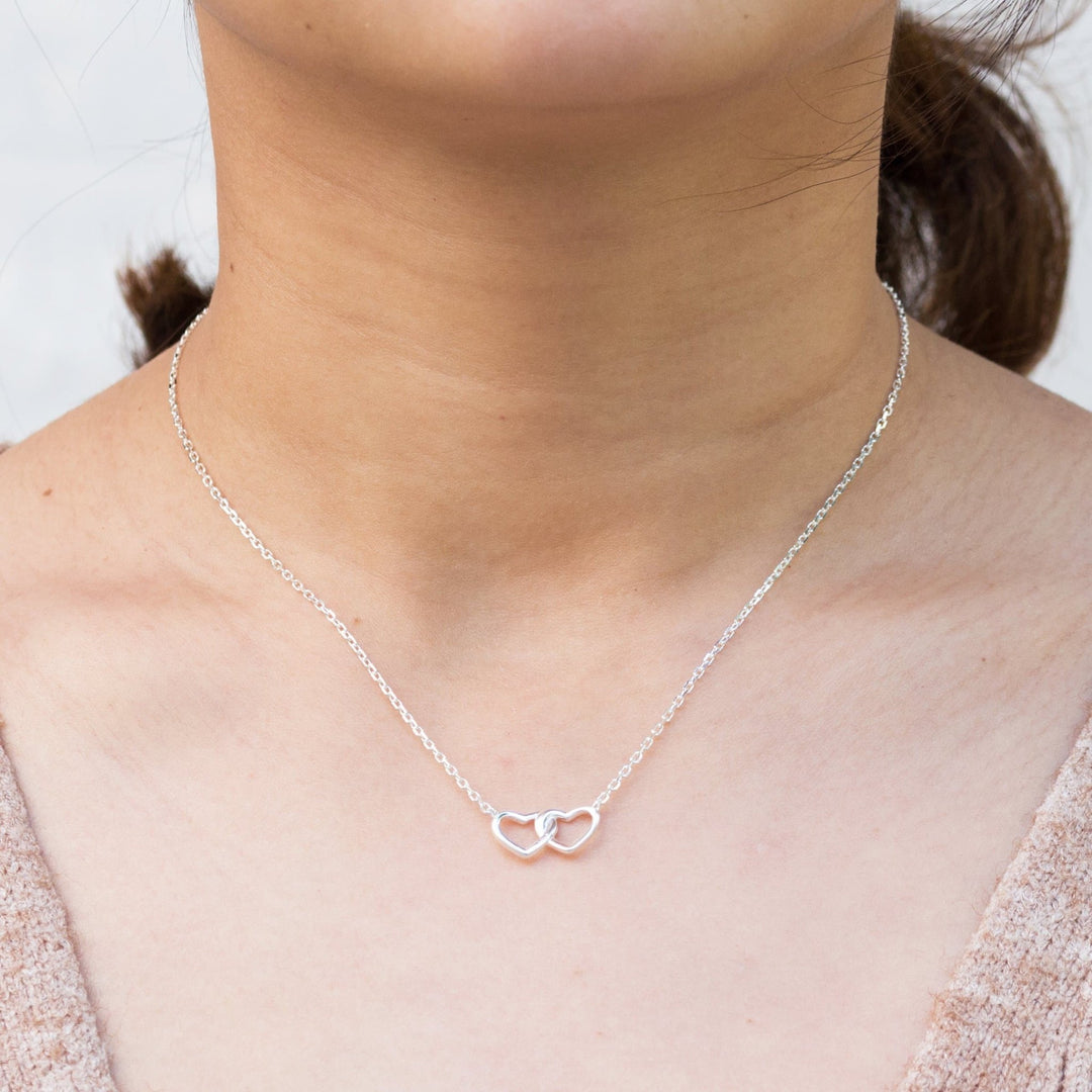 Sterling Silver Mother and Daughter Quote Heart Link Necklace - Philip Jones Jewellery