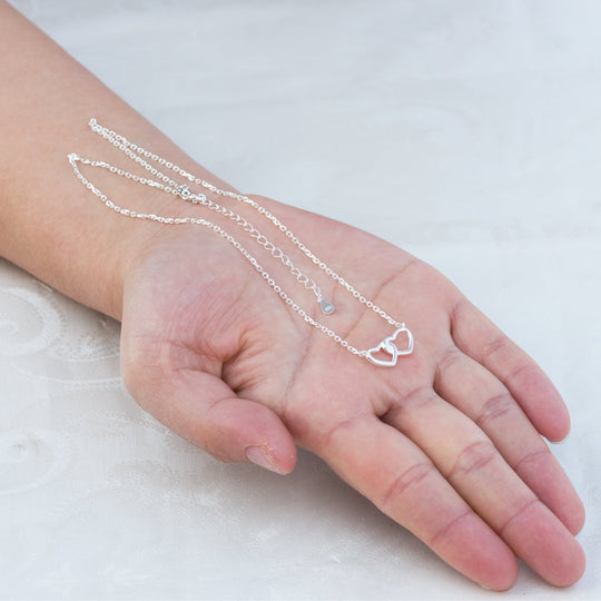 Sterling Silver Mother and Daughter Quote Heart Link Necklace - Philip Jones Jewellery