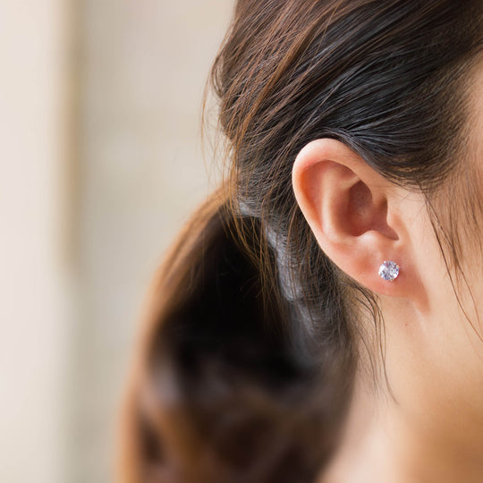 Sterling Silver Provence Lavender Earrings Created with Zircondia® Crystals - Philip Jones Jewellery