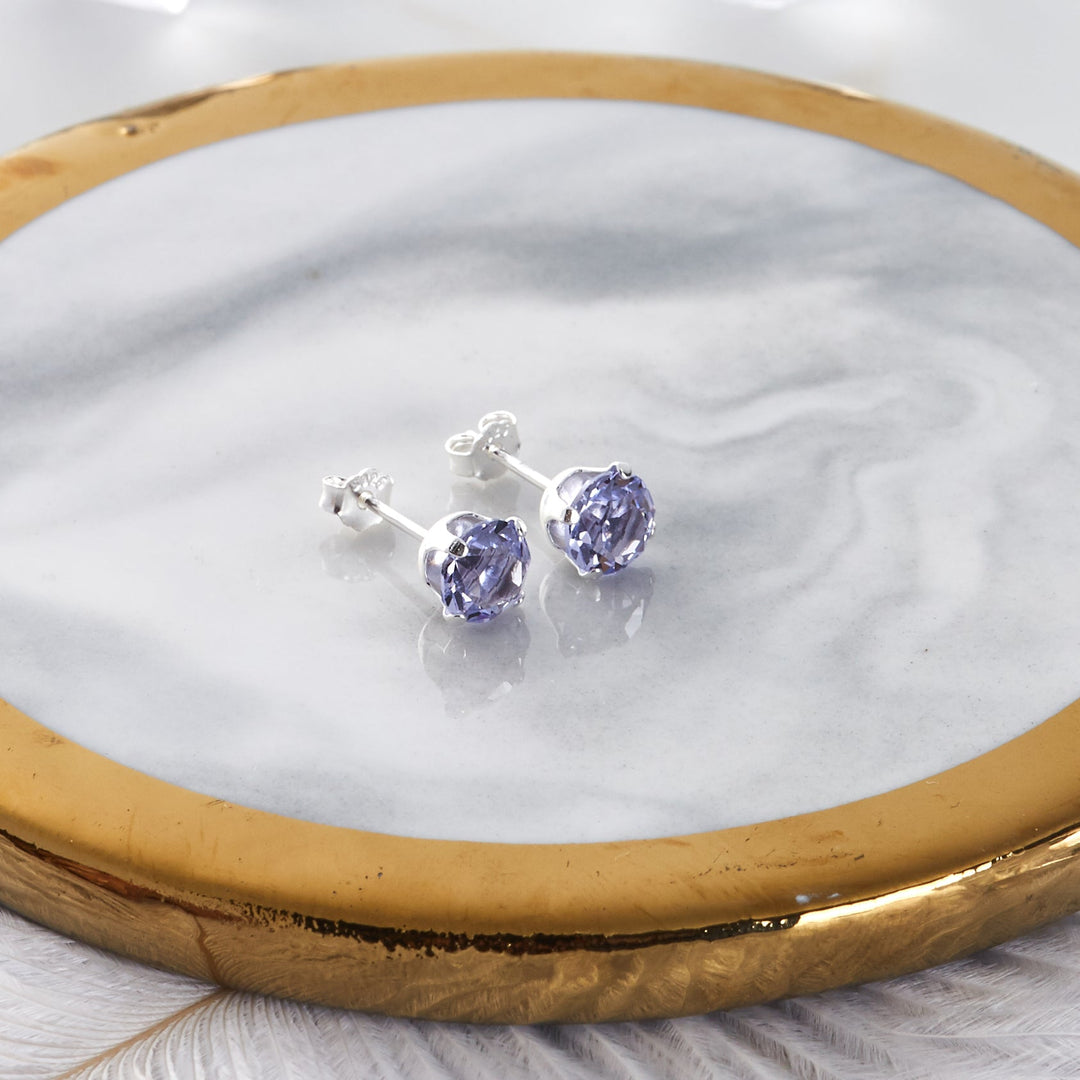 Sterling Silver Provence Lavender Earrings Created with Zircondia® Crystals - Philip Jones Jewellery
