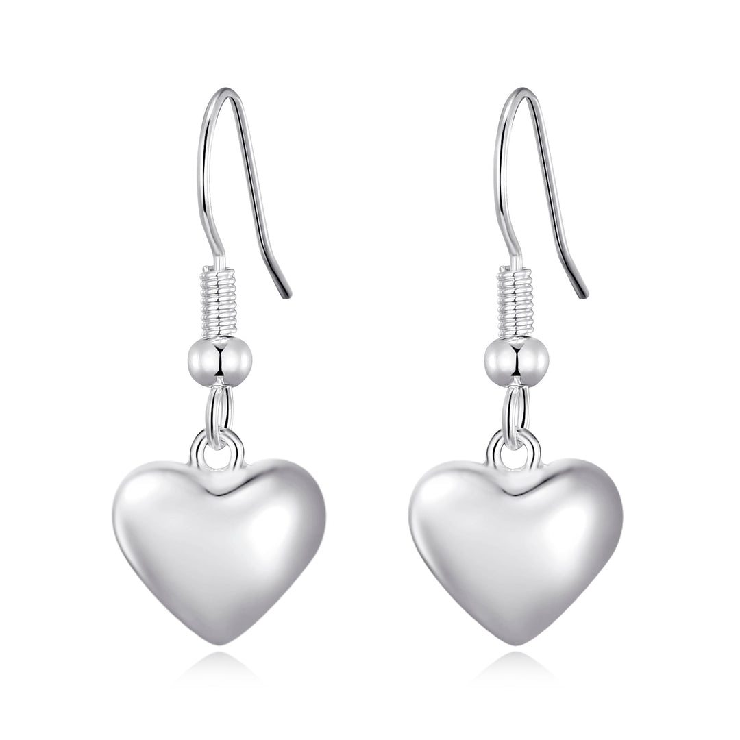 Sterling Silver Puffed Heart Drop Earrings - Philip Jones Jewellery