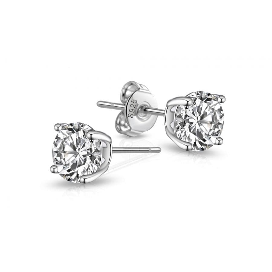 Sterling Silver 5mm Round Earrings Created with Zircondia® Crystals by Philip Jones Jewellery