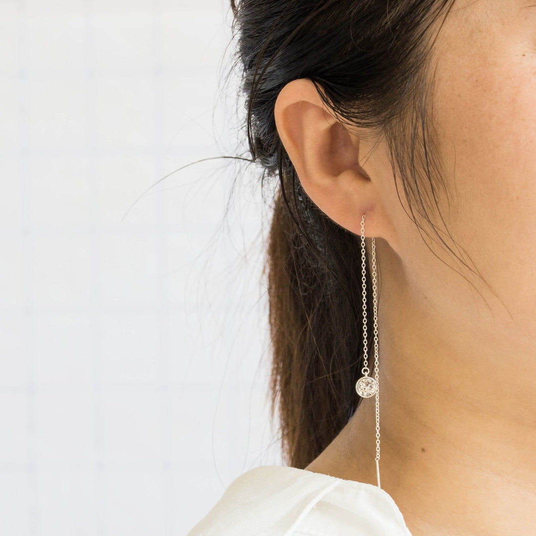 Sterling Silver Thread Earrings Created with Zircondia® Crystals - Philip Jones Jewellery