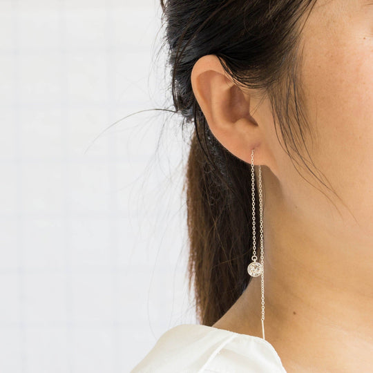 Sterling Silver Thread Earrings Created with Zircondia® Crystals - Philip Jones Jewellery