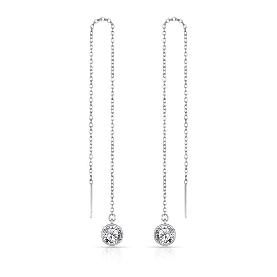 Sterling Silver Thread Earrings Created with Zircondia® Crystals - Philip Jones Jewellery