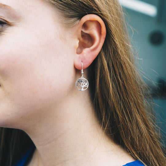 Sterling Silver Tree of Life Drop Earrings - Philip Jones Jewellery