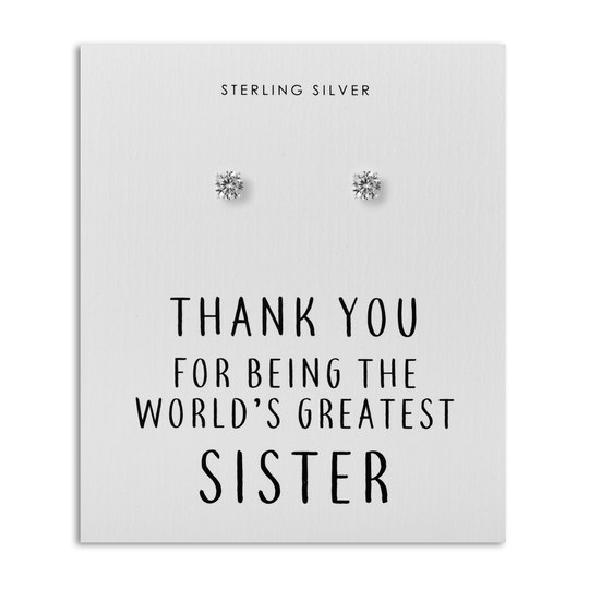 Sterling Silver World's Greatest Sister Crystal Earrings - Philip Jones Jewellery