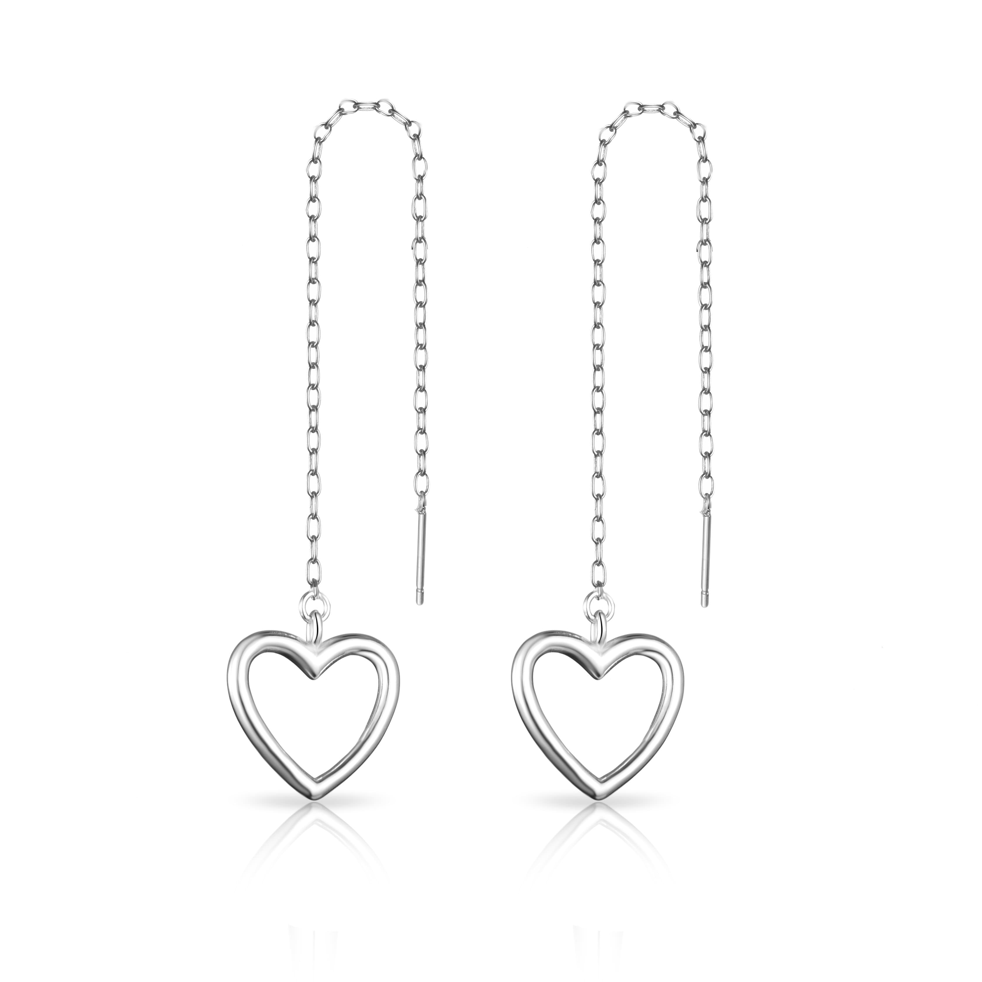 Sterling Silver Heart Thread Earrings by Philip Jones Jewellery