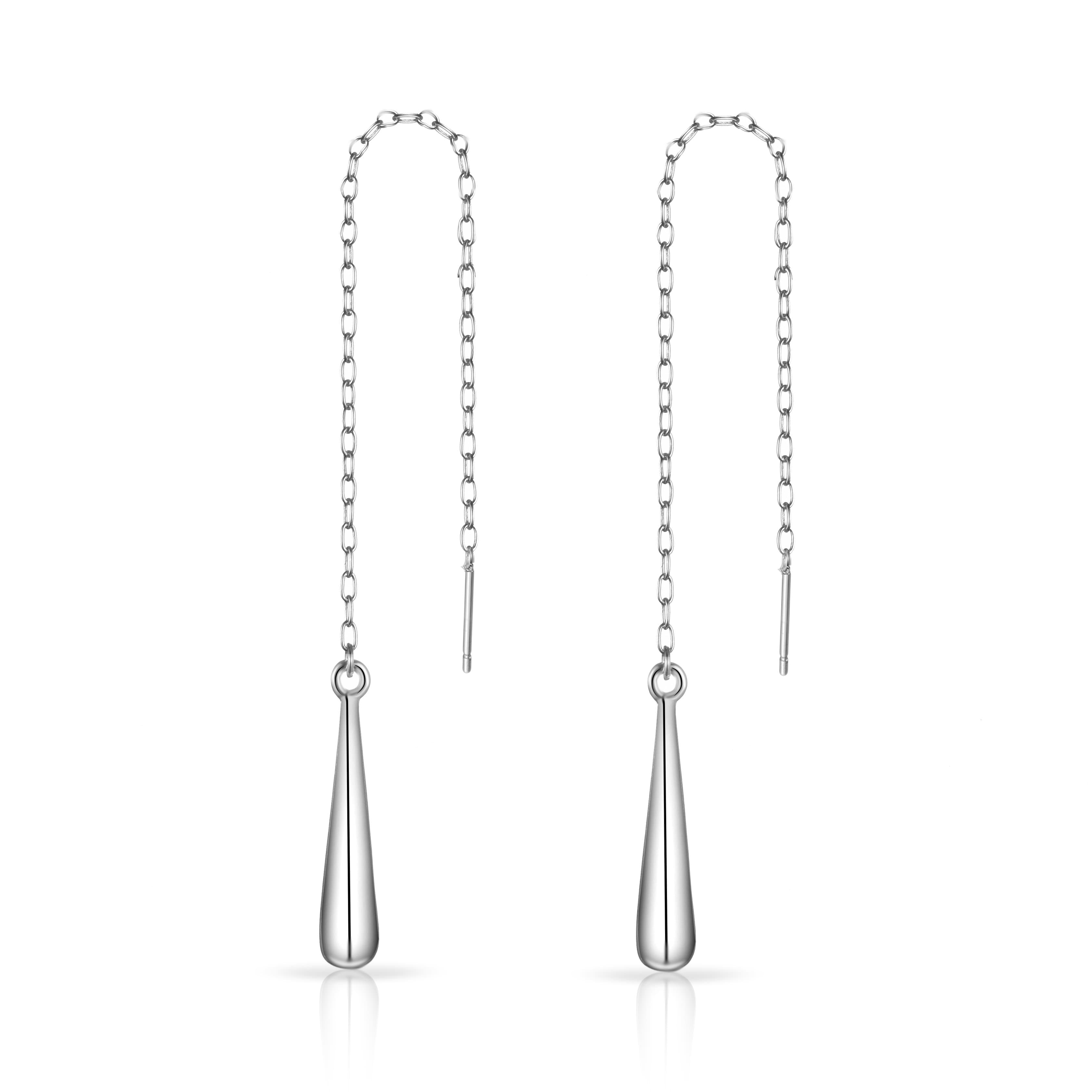 Sterling Silver Teardrop Thread Earrings by Philip Jones Jewellery