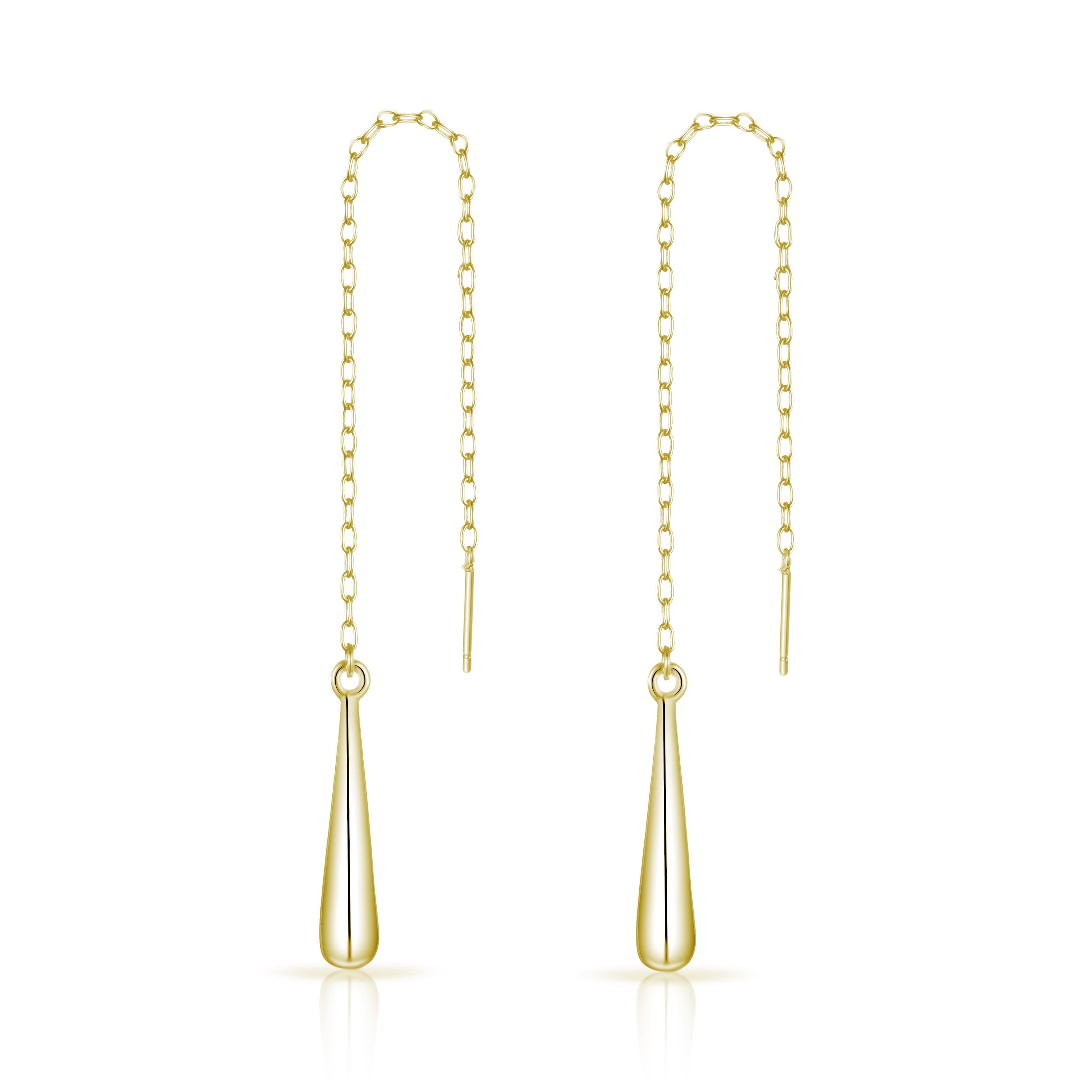 Gold Plated Sterling Silver Teardrop Thread Earrings by Philip Jones Jewellery