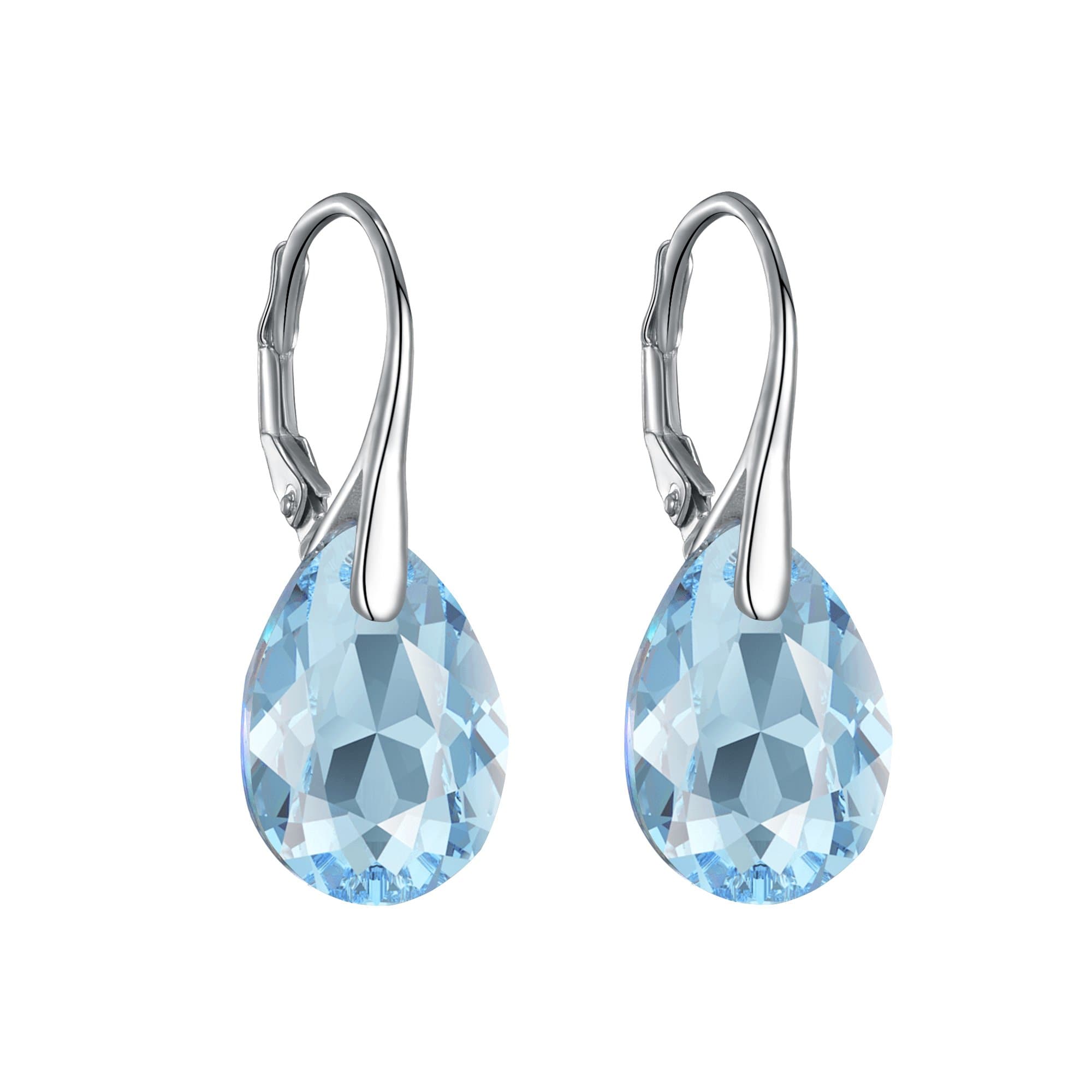 Sterling Silver Aquamarine Drop Earrings Created with Zircondia® Crystals by Philip Jones Jewellery