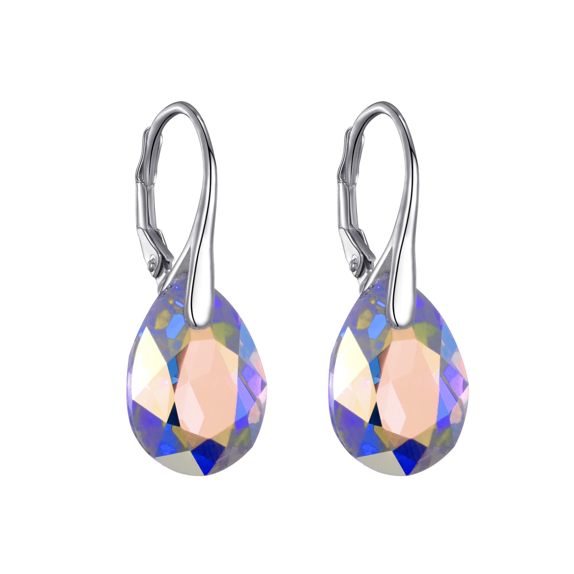 Sterling Silver Aurora Borealis Drop Earrings Created with Zircondia® Crystals by Philip Jones Jewellery