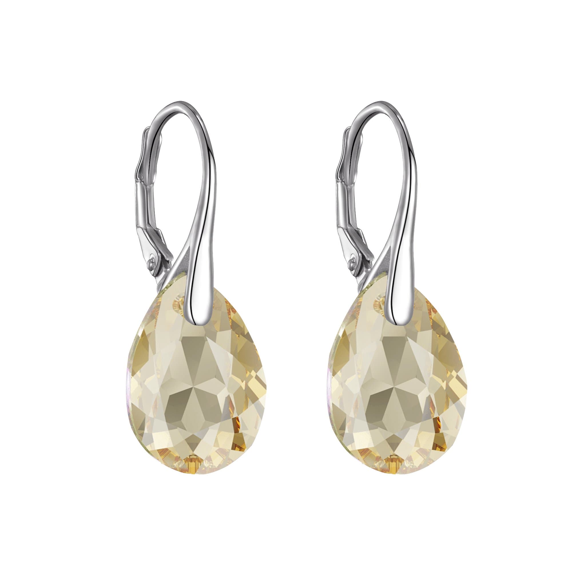 Sterling Silver Golden Shadow Drop Earrings Created with Zircondia® Crystals by Philip Jones Jewellery