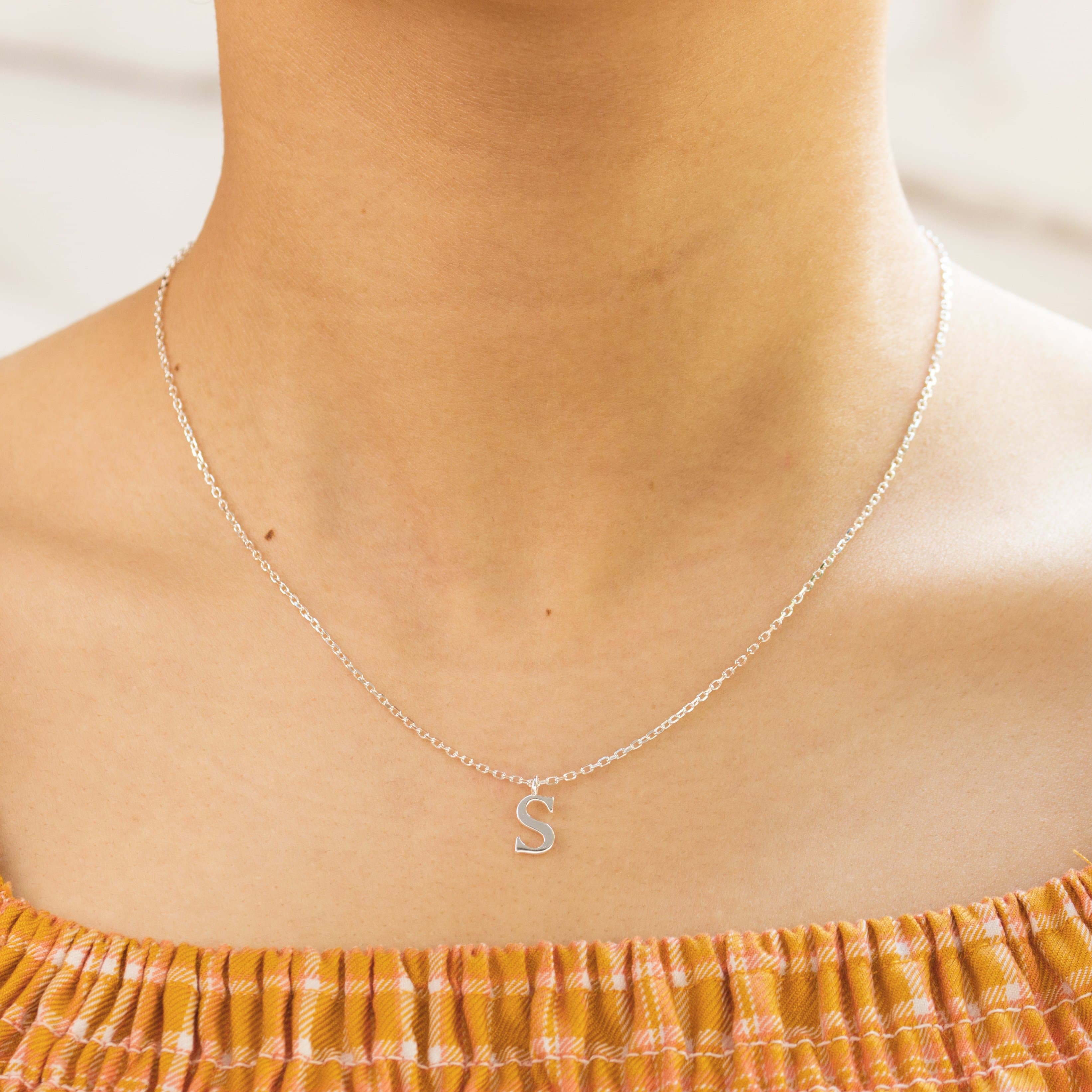 Initial pendant S Letter Charms Diamond Necklace 14K Gold-G,I1 (G-H/I1-I2)  – Glitz Design