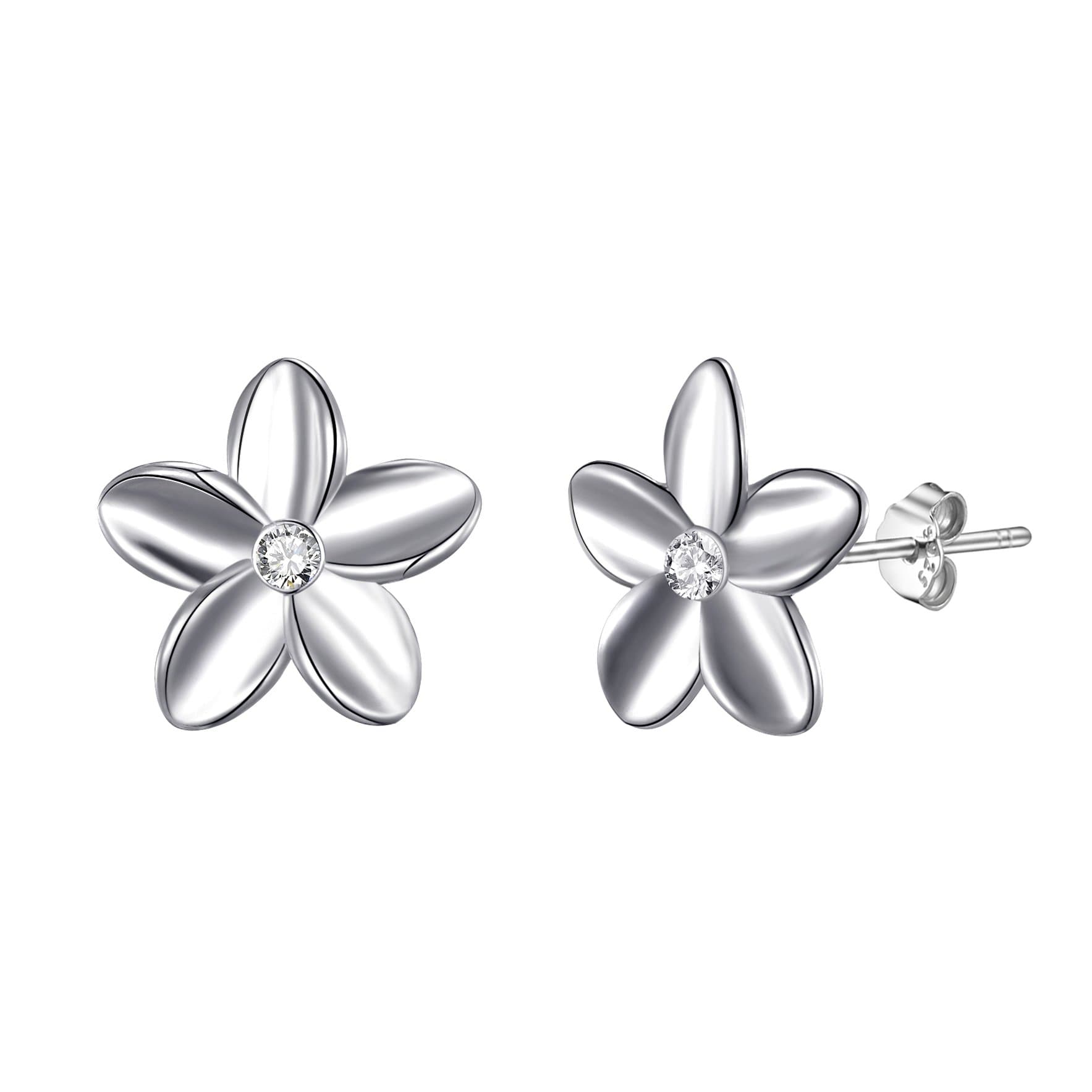 Sterling Silver Flower Earrings Created with Zircondia® Crystals by Philip Jones Jewellery
