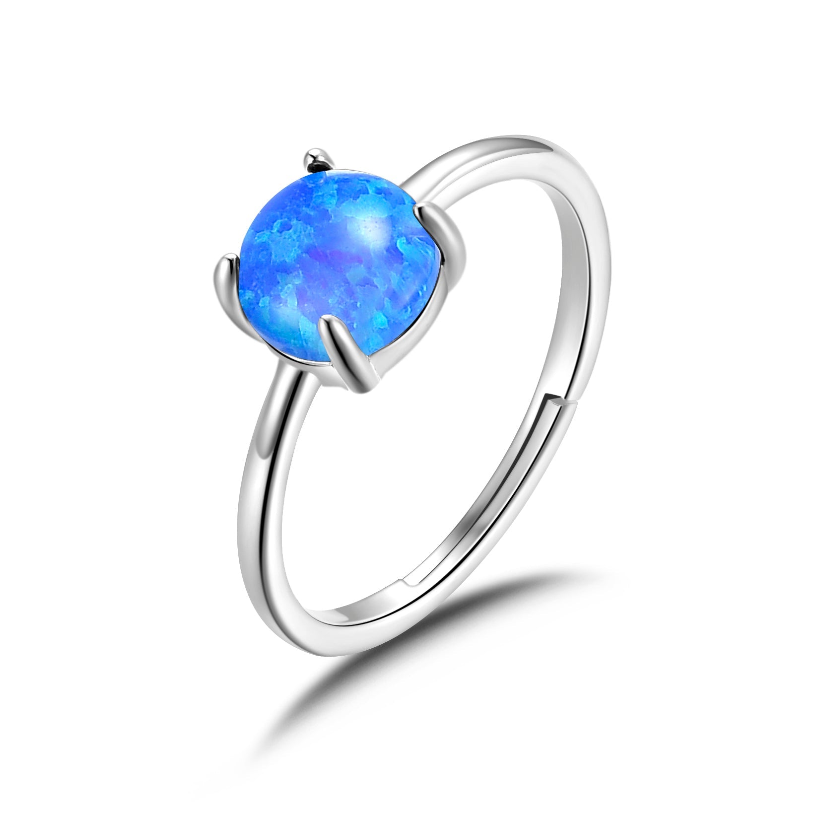 Sterling Silver Blue Simulated Opal Thumb Ring - .925 Silver Wedding Band Style, Size 8