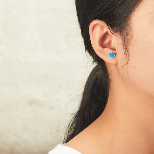 Synthetic Blue Opal Heart Stud Earrings with Quote Card - Philip Jones Jewellery