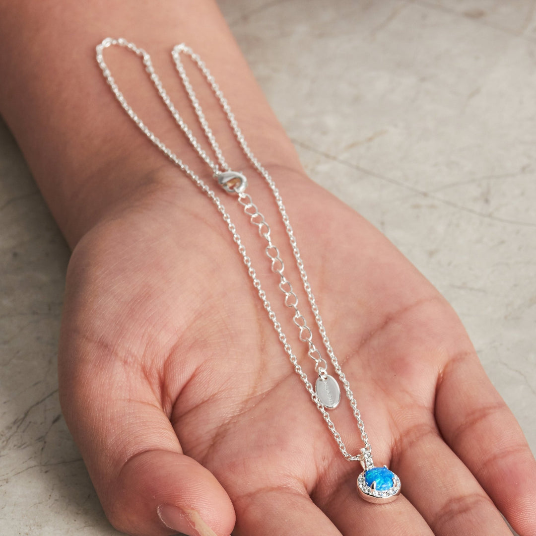 Synthetic Blue Opal Necklace Created with Zircondia® Crystals - Philip Jones Jewellery
