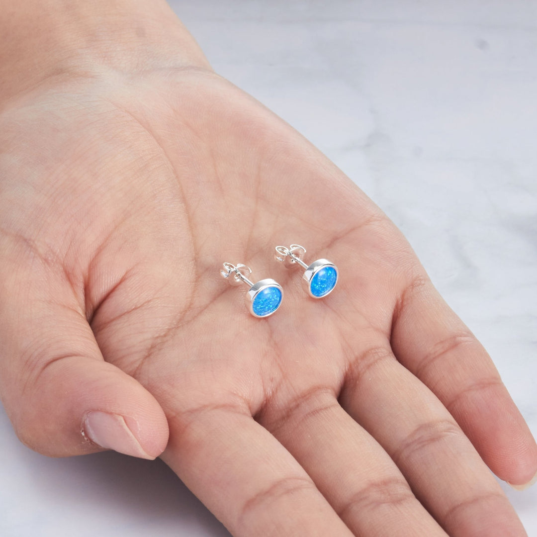 Synthetic Blue Opal Stud Earrings - Philip Jones Jewellery