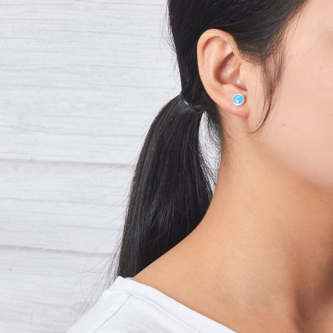 Synthetic Blue Opal Stud Earrings - Philip Jones Jewellery