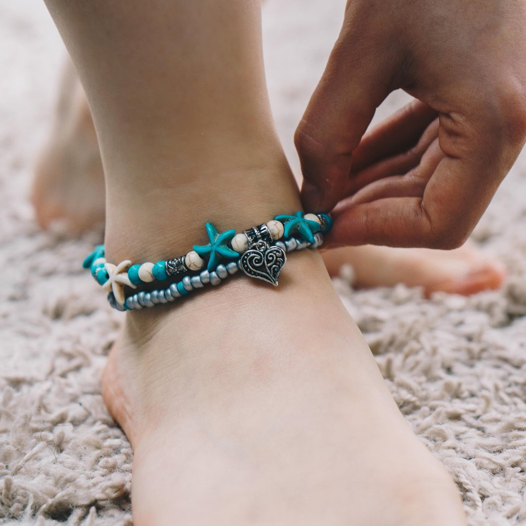 Synthetic Turquoise Beach Anklet - Philip Jones Jewellery