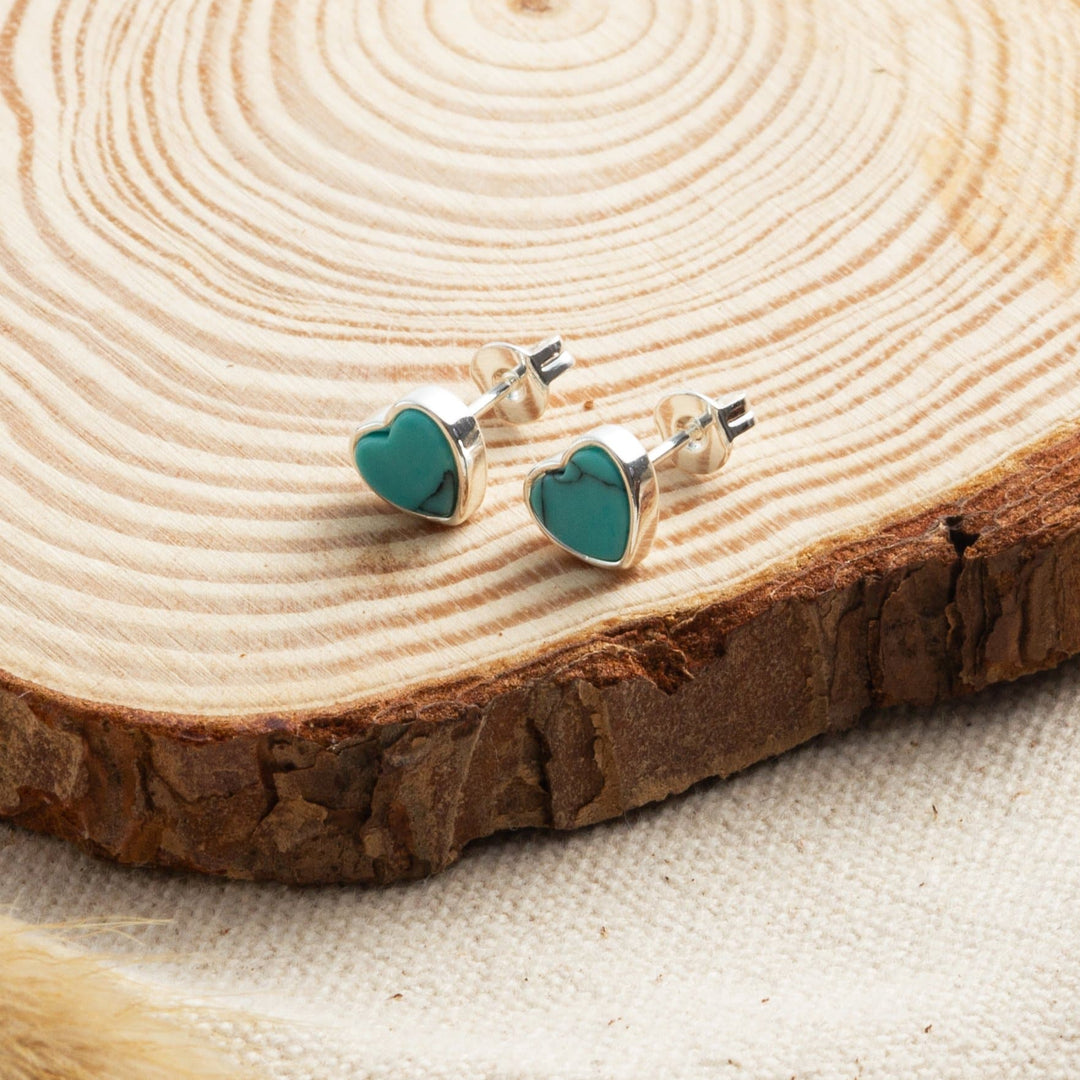 Synthetic Turquoise Heart Stud Earrings with Quote Card - Philip Jones Jewellery