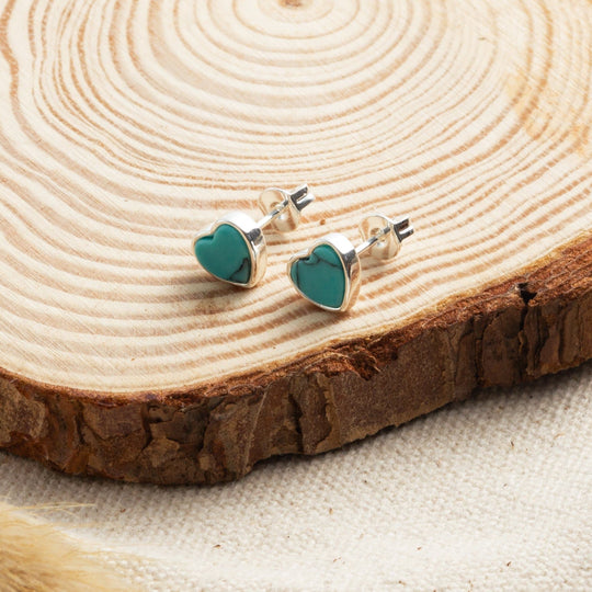 Synthetic Turquoise Heart Stud Earrings with Quote Card - Philip Jones Jewellery