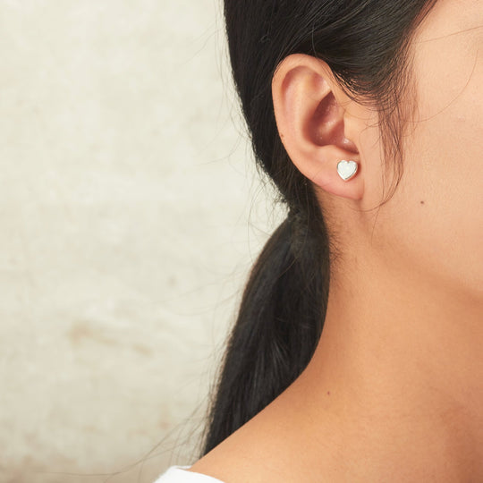 Synthetic White Opal Heart Stud Earrings - Philip Jones Jewellery