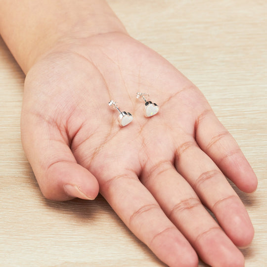 Synthetic White Opal Heart Stud Earrings - Philip Jones Jewellery