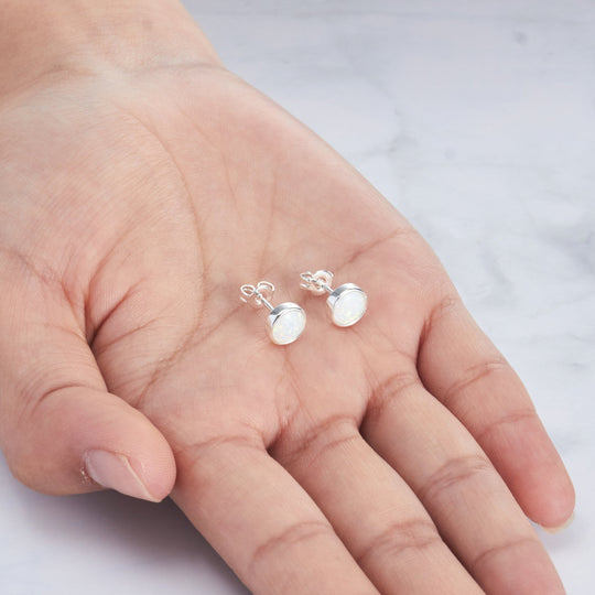 Synthetic White Opal Stud Earrings with Quote Card - Philip Jones Jewellery