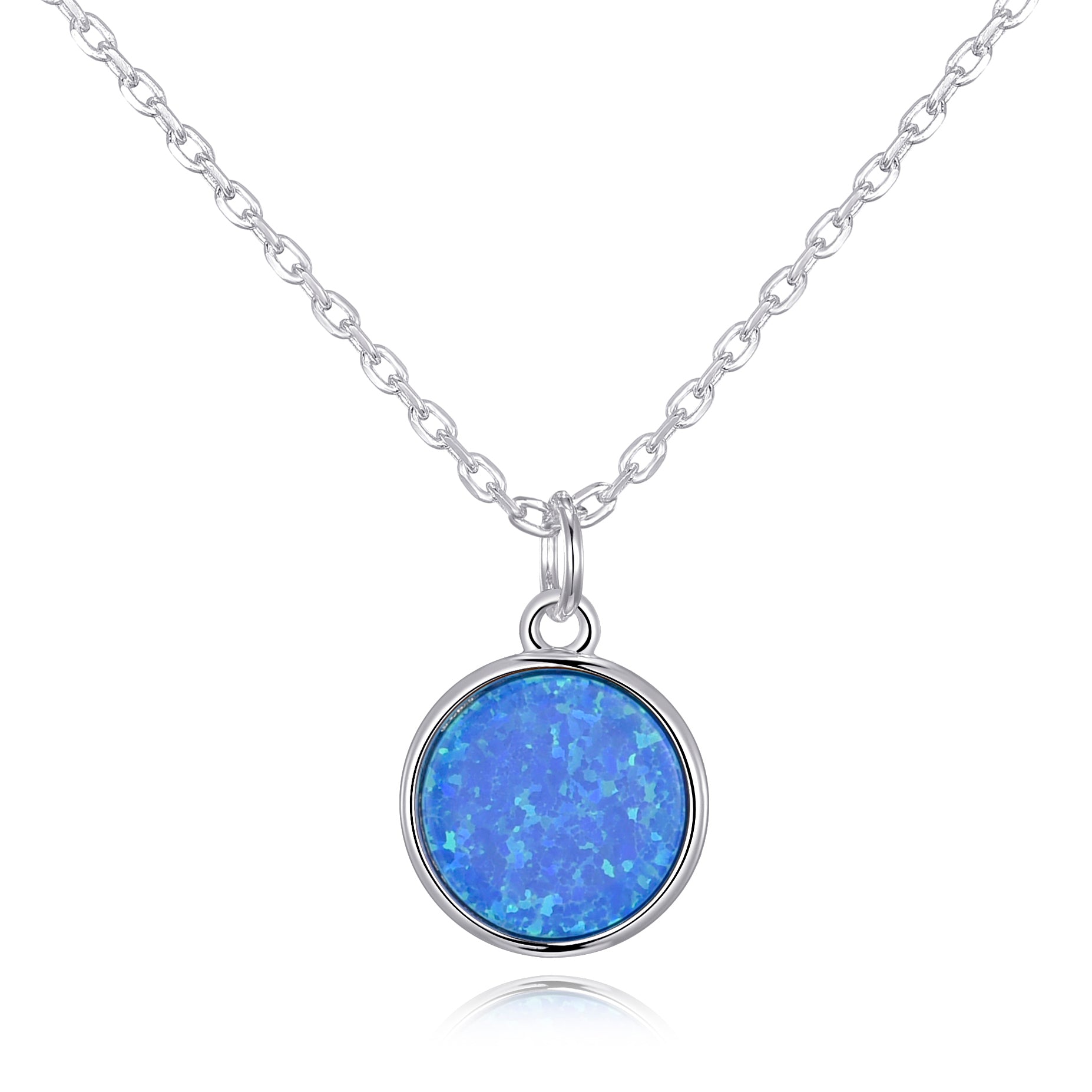 Silver Plated Synthetic Blue Opal Necklace by Philip Jones Jewellery