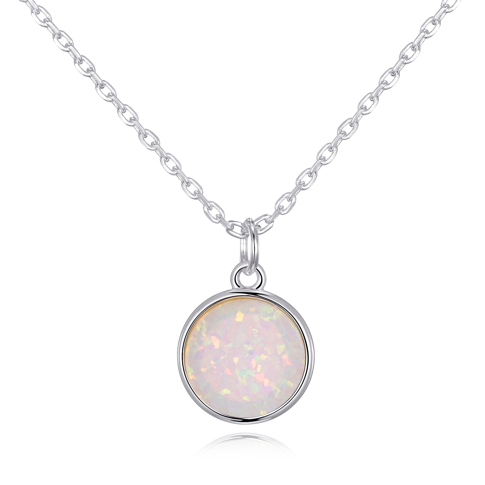 Silver Plated Synthetic White Opal Necklace by Philip Jones Jewellery