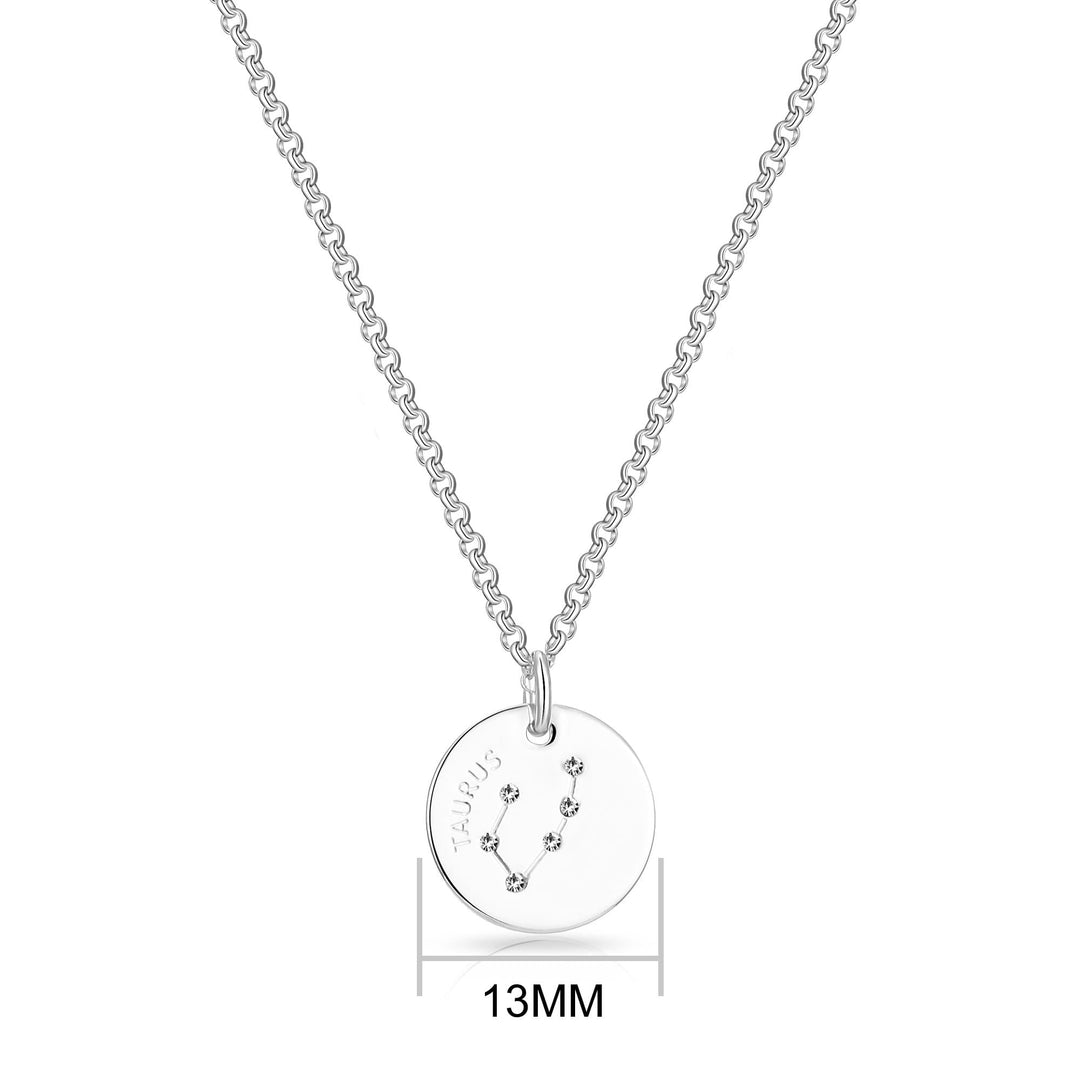 Taurus Zodiac Star Sign Disc Necklace Created with Zircondia® Crystals - Philip Jones Jewellery