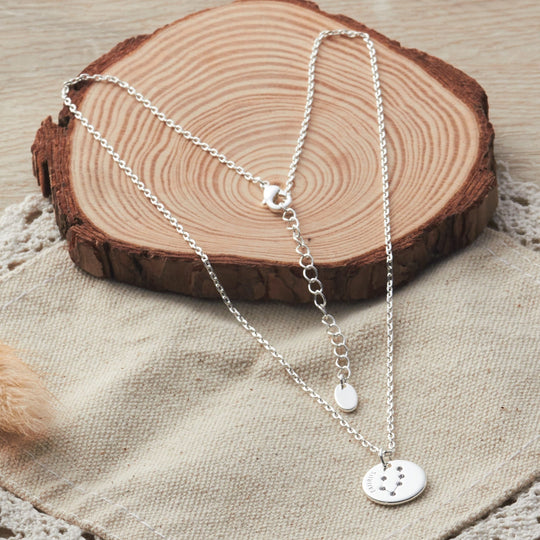 Taurus Zodiac Star Sign Disc Necklace Created with Zircondia® Crystals - Philip Jones Jewellery