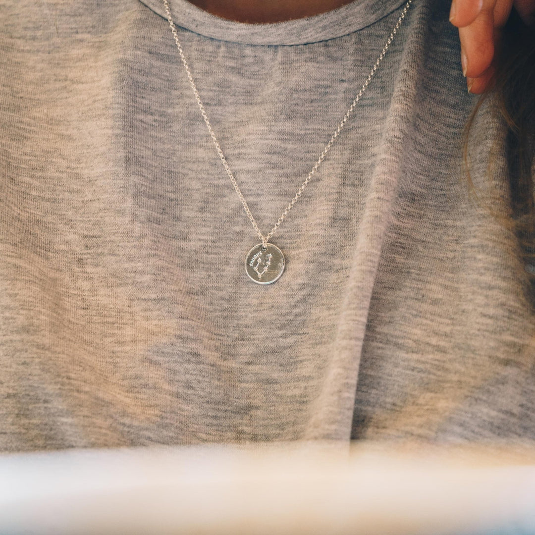 Taurus Zodiac Star Sign Disc Necklace Created with Zircondia® Crystals - Philip Jones Jewellery