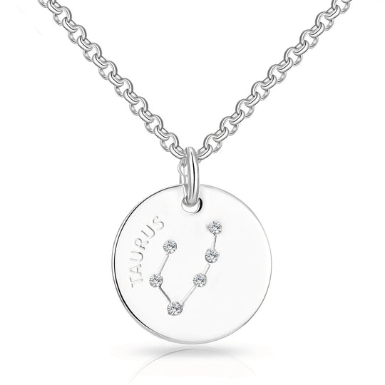 Taurus Zodiac Star Sign Disc Necklace Created with Zircondia® Crystals - Philip Jones Jewellery
