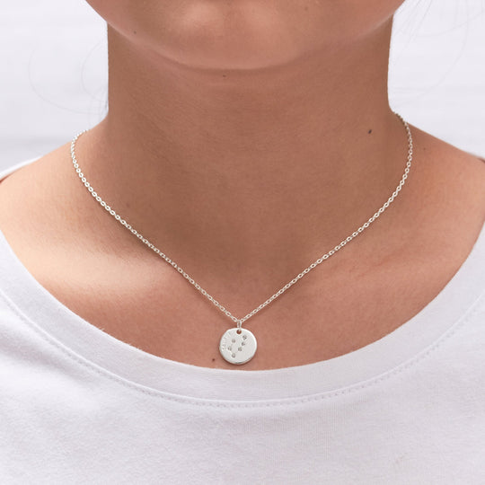 Taurus Zodiac Star Sign Disc Necklace Created with Zircondia® Crystals - Philip Jones Jewellery