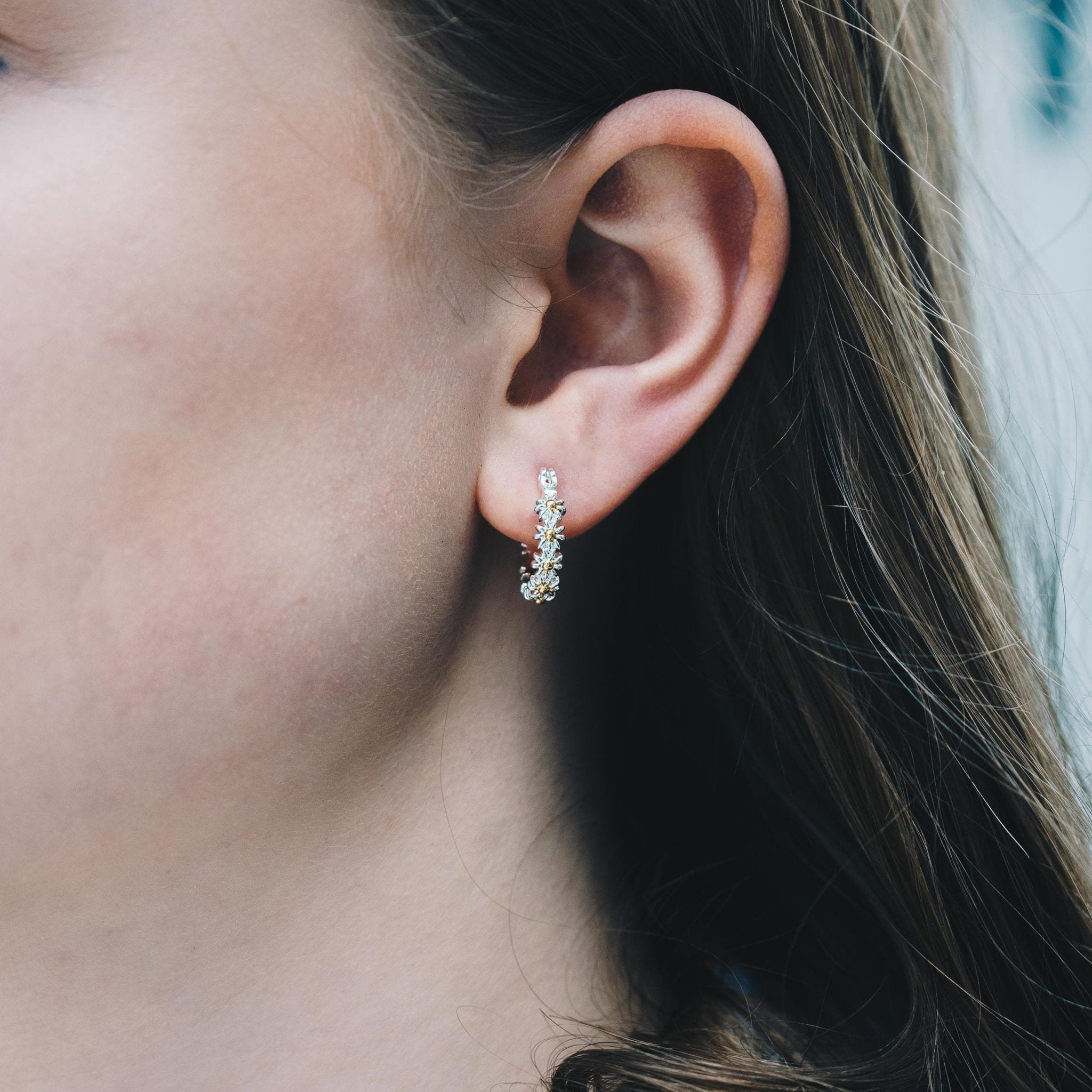 Thank You For Helping Me Grow Daisy Hoop Earrings - Philip Jones Jewellery