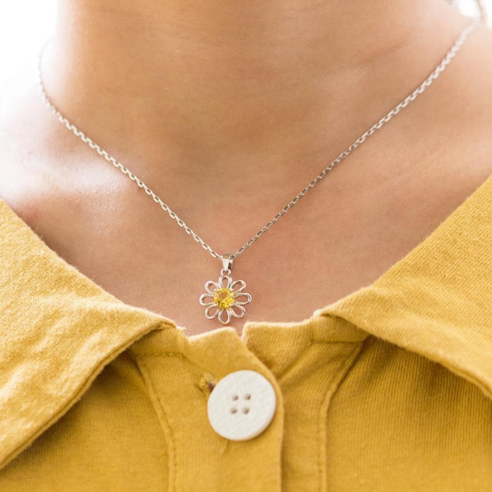 Thank You For Helping Me Grow Daisy Necklace Created with Zircondia® Crystals - Philip Jones Jewellery