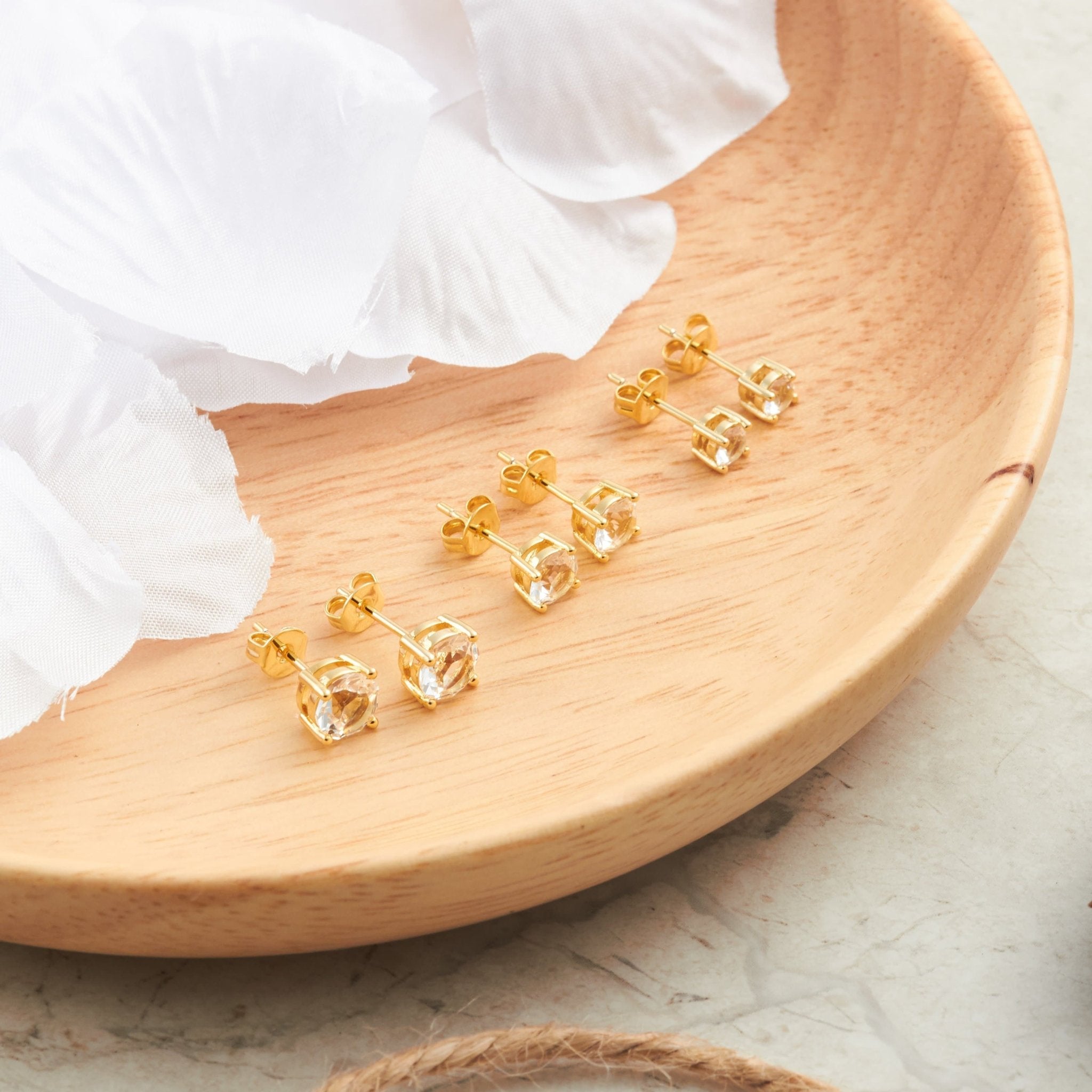 Three Pack of Gold Plated 4mm, 5mm & 6mm Earrings Created with Zircondia® Crystals - Philip Jones Jewellery