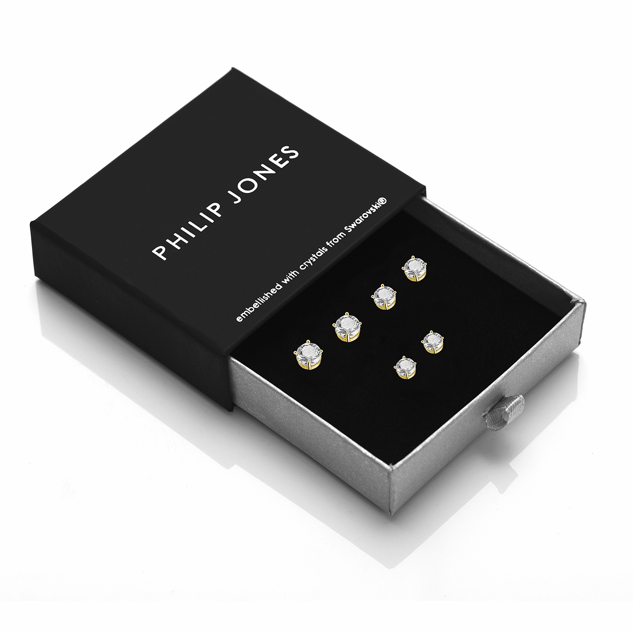 Three Pack of Gold Plated 4mm, 5mm & 6mm Earrings Created with Zircondia® Crystals - Philip Jones Jewellery