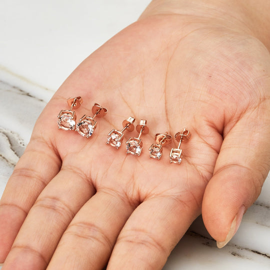 Three Pack of Rose Gold Plated 4mm, 5mm & 6mm Earrings Created with Zircondia® Crystals - Philip Jones Jewellery