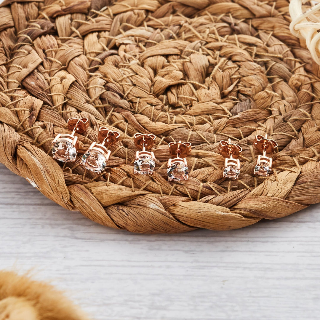 Three Pack of Rose Gold Plated 4mm, 5mm & 6mm Earrings Created with Zircondia® Crystals - Philip Jones Jewellery